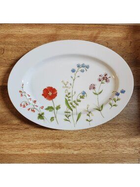 Jardin Celeste Wildflowers 12" Oval Platter Fine China Orange Green Floral